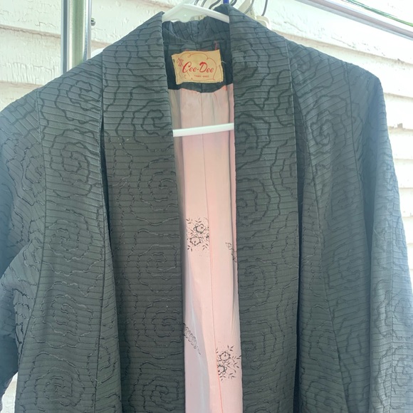 Black Open Front Coat Vintage Swing Jacket 50s Midcentury M - Picture 10 of 10